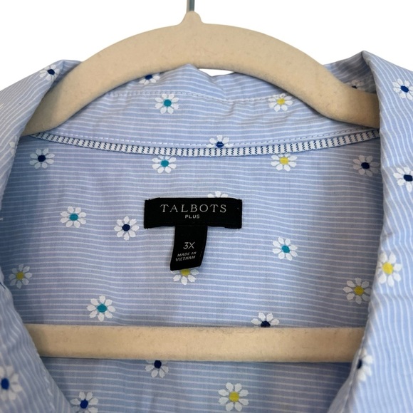 Talbots Cotton Poplin Button Front Blouse Daisy Stripe Blue 3X Spring Floral - Picture 4 of 6